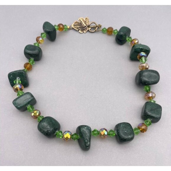 Faceted Beaded Crystal Chunky Green Jade? Gemstone Cubes Necklace 19 Inch Long - Picture 3 of 8